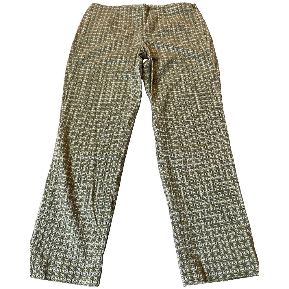Y2K J Jill Floral Tapered Crop Pants 4P Green Yellow Geometric Side Zip Career